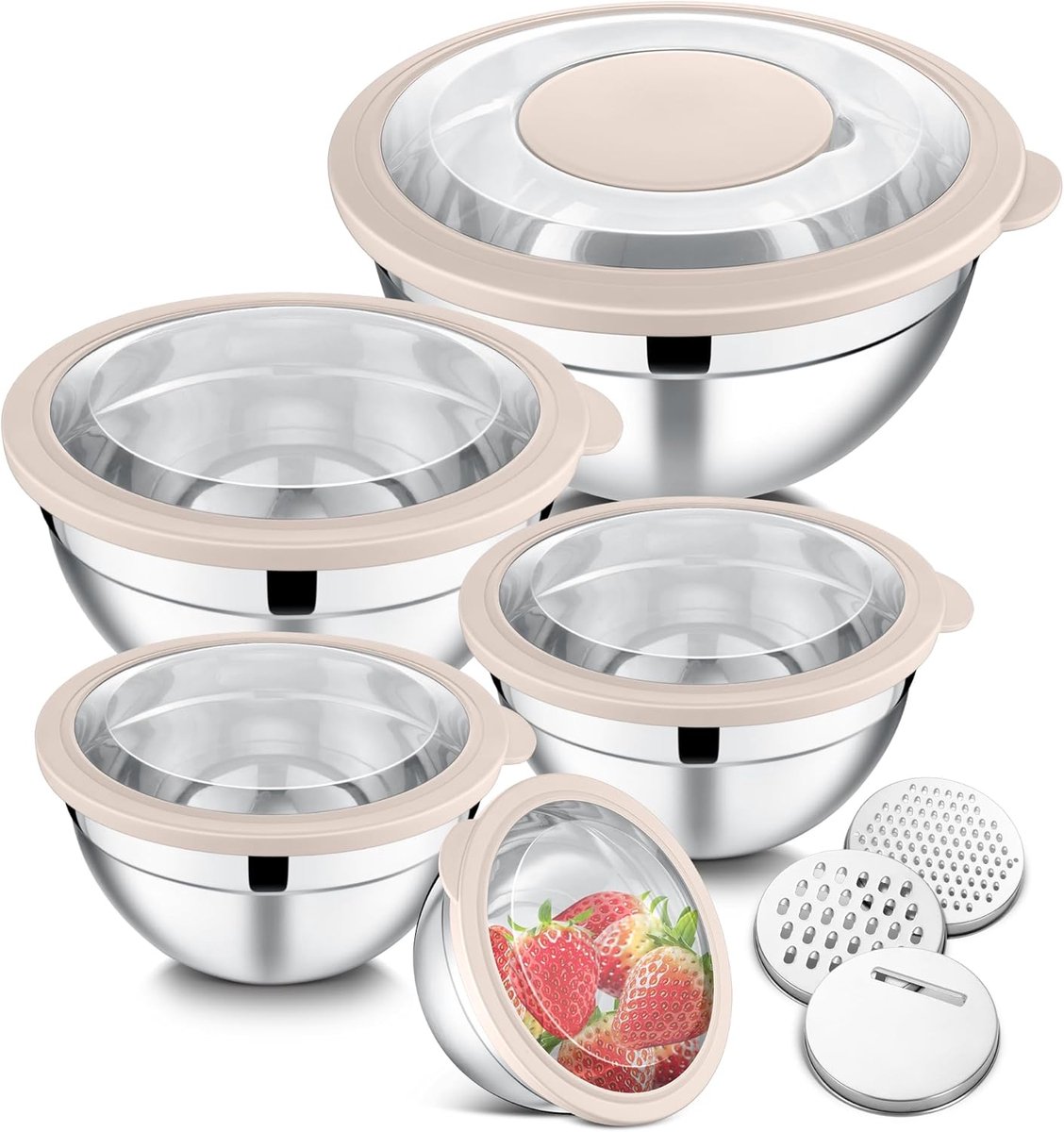Mengkommen Set - Keukenbak Sets - Salade Bereiding - Met 3 Raspen - 5 Delig - Kaki