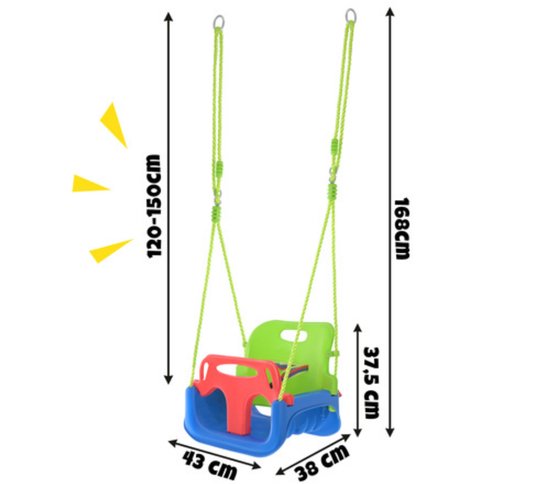 Playos® - Meegroei Schommel - tot 30 kg - Blauw / Groen / Rood - Babyschommel voor Peuter en Kleuter - Schommel - Buitenspeelgoed van Playos — afbeelding 3