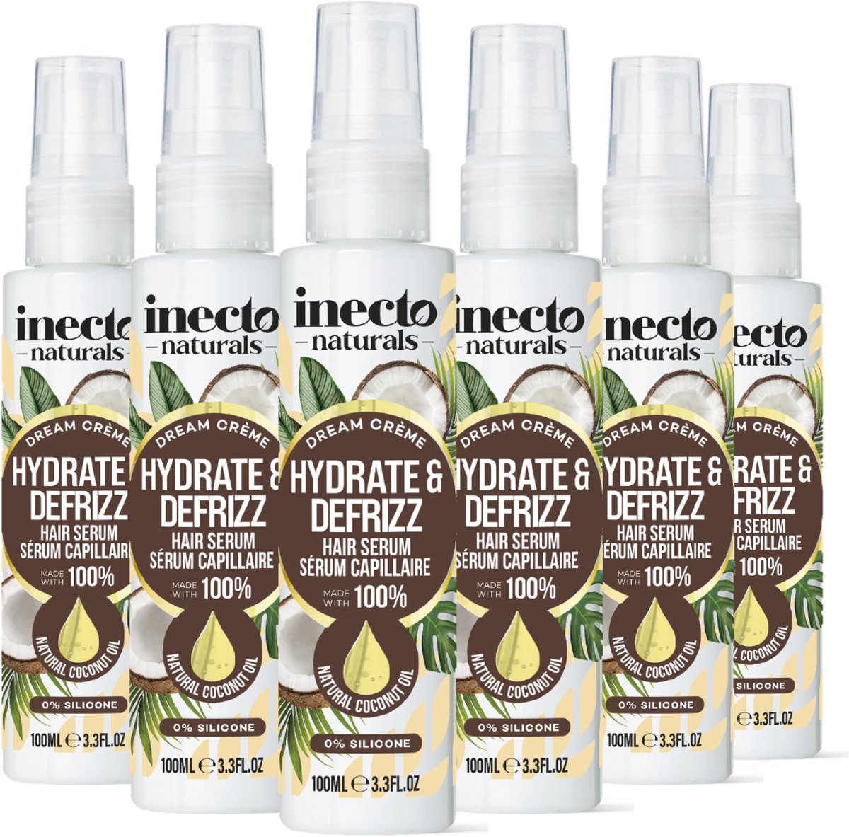 Inecto Naturals Coconut Dream Cream Hydrate & Defrizz Hair Serum - 6 x 100ml - Voordeelverpakking