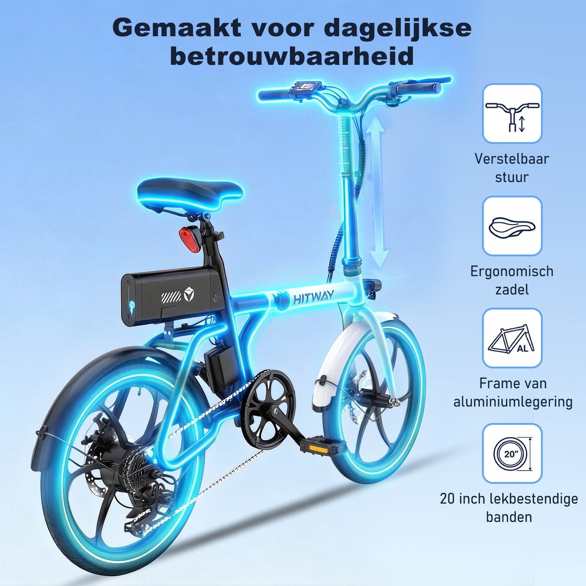 Hitway Elektrische Fiets BK35S Pro - Trendy 20 Inch City Commuter EBike met Afneembare 36V 9Ah Lithium Batterij - Opvouwbaar E-Bike met 250W Motor - APP Bediening - IP54 Waterdicht – foto 3