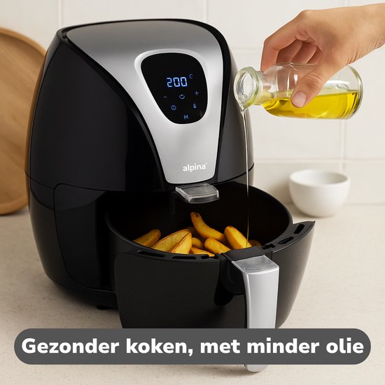 alpina Heißluftfritteuse 6L - Airfryer für 4 bis 6 Personen - Heissluftfritteuse mit Einstellbarer Temperatur von 80°C bis 200°C - Air Fryer mit Timer bis zu 60 Minuten - Schwarz