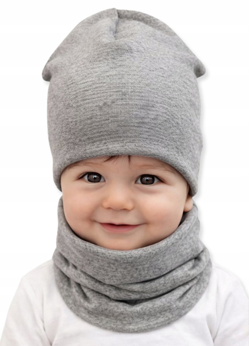 Dartomik - Babymuts en Sjaal Set - Wiosenny Melanż Grafit - 34/38 - Oeko-Tex