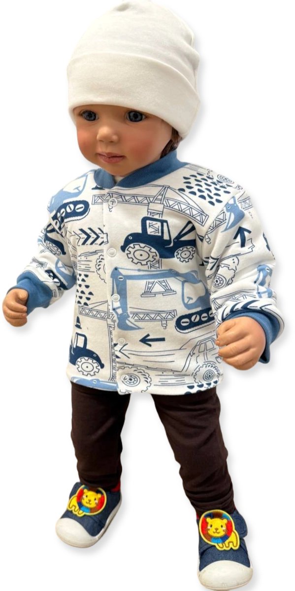Dartomik Kaftan - Blouse voor Jongen - Motief Bouwvoertuigen - Gestileerde Kraag - Lange Mouwen