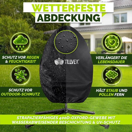 tillvex® Hangstoel met Standaard Outdoor & Weerbestendige Hoes incl. Bevestiging | Hangmand Opklapbaar tot 150 kg | Hangstoel van Rotan | Hangstoel voor Indoor Tuin Balkon Terras