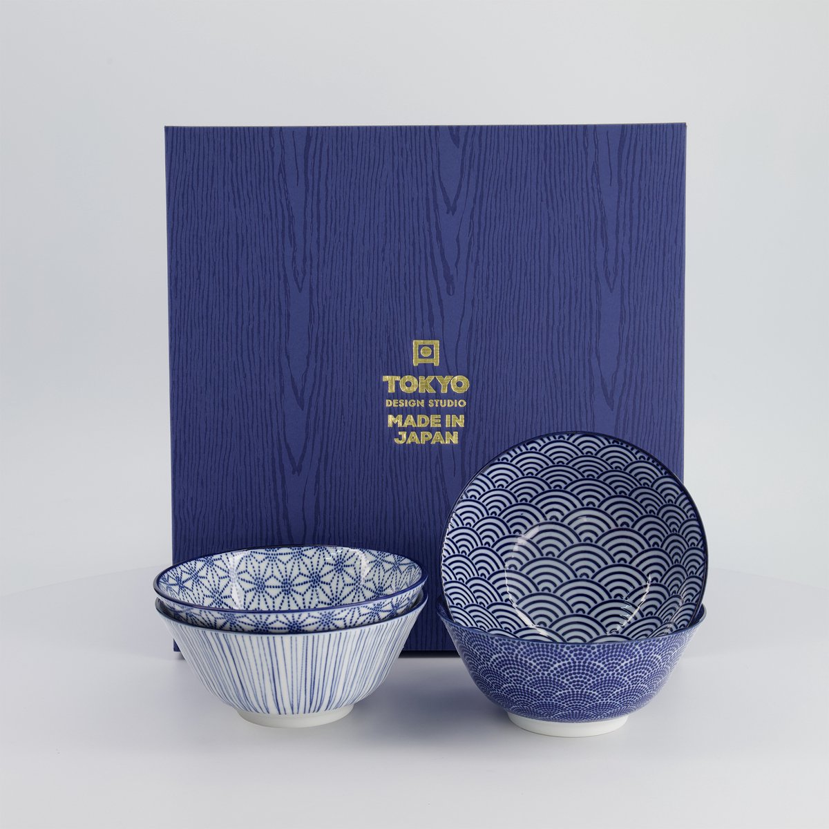 Tokyo Design Studio – Nippon Blue Rijstkommen – Set van 4 – 300 ml