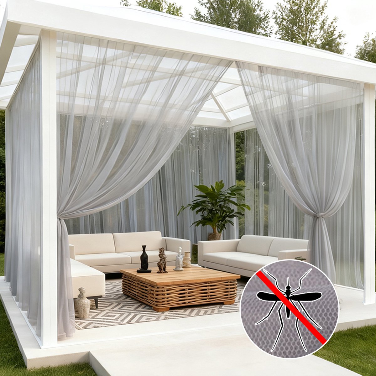 Qelus Lichtgewicht Klamboe Buitengordijn - Vitrages - Op Maat Te Knippen DIY Muggennet - Fijnmazig Vliegengordijn voor Patio - voor Overkapping & Deur - 320cmx213cm - Grijs - 1 Stuk
