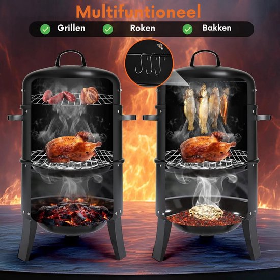 Rolu 3-in-1 BBQ Smoker - Rookoven - Grillen - Roken - Stomen - Barbecue - Slow Cooking - 4 Tot 6 Personen - Inclusief Waterpan van Merkloos — afbeelding 2