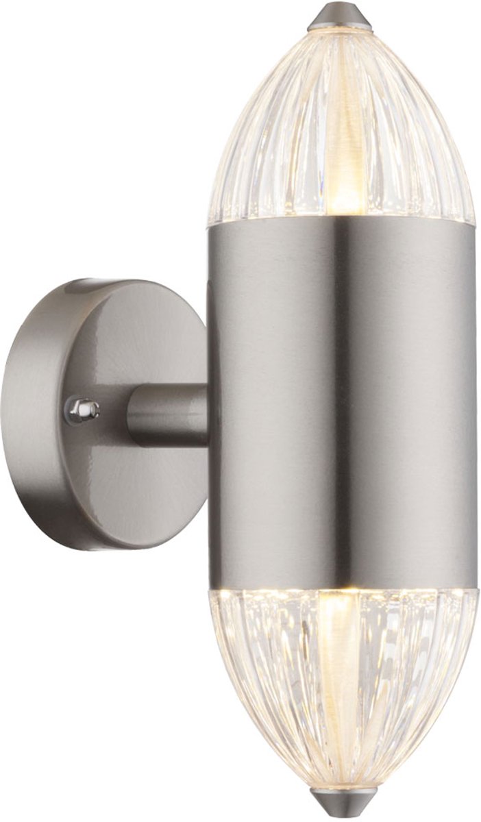 Globo Buiten wandlamp zilver LED tuinlamp gevelverlichting Up Down voordeurlamp, 11W 750lm warm wit, DxH 8 x 21 cm, Globo 34005W1
