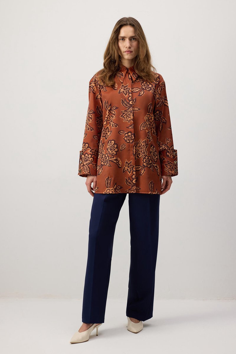 Touché Privé - Satijnen blouse met print - Terracotta - Dames