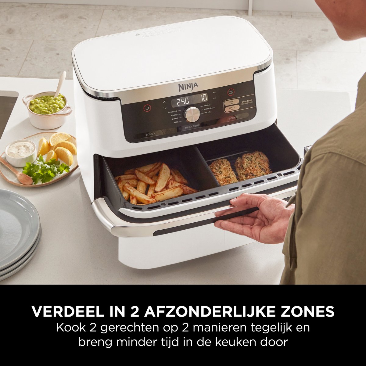 Ninja Foodi FlexDrawer Mega Dubbele Airfryer XXL - 10.4 Liter - Twee Kookvakken of Één MegaZone - Heteluchtfriteuse - Wit - AF500EUWH — afbeelding 2