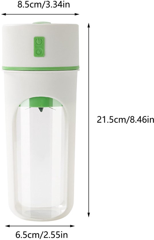 Draagbare, via USB oplaadbare elektrische sapcentrifuge, mini-beker van 480 ml voor sinaasappel- en citroensap, 1200 mAh batterij, gemakkelijk schoon te maken (groen). — afbeelding 5