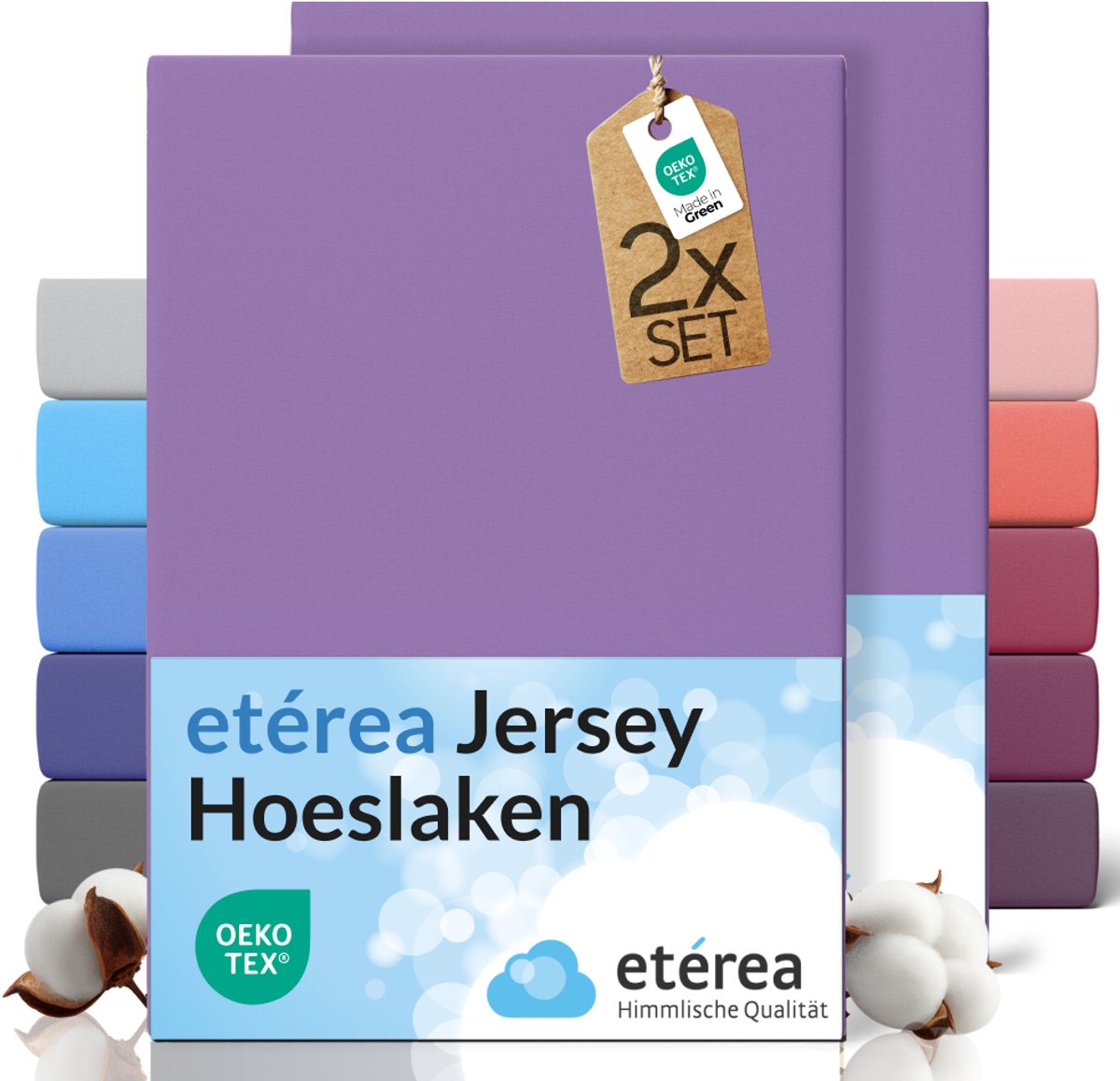 etérea Jersey hoeslaken 2-pack 90x200-100x200 cm (hoek 25 cm) 100% katoen - Violet