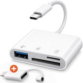 Skoov SD Kaart Lezer met USB-C aansluiting - Incl. 8-Pin Converter - USB-C - Micro SD - Adapter - Cardreader - Geheugen kaart - Kaartlezer - Converter - TF - wit