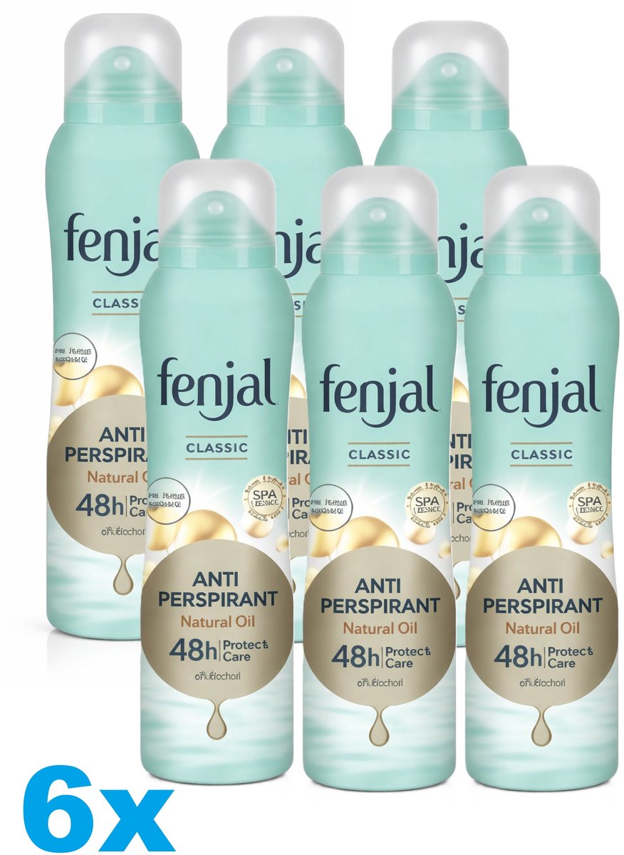 Fenjal Classic Deodorant Spray – 6 x 150 ml – Anti-Transpirant – 48H Bescherming – Voordeelverpakking
