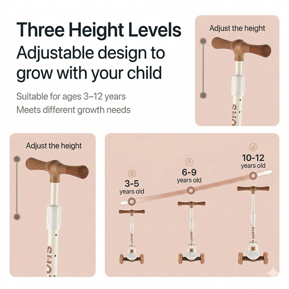 Suotu Kinderstep - Step - 3 Lichtgevende Wielen - EXTRA BREEDE WIELEN - Step 3+ Jaar tot 50kg - Speelgoed Jongens/Meisjes - Bruin — afbeelding 6