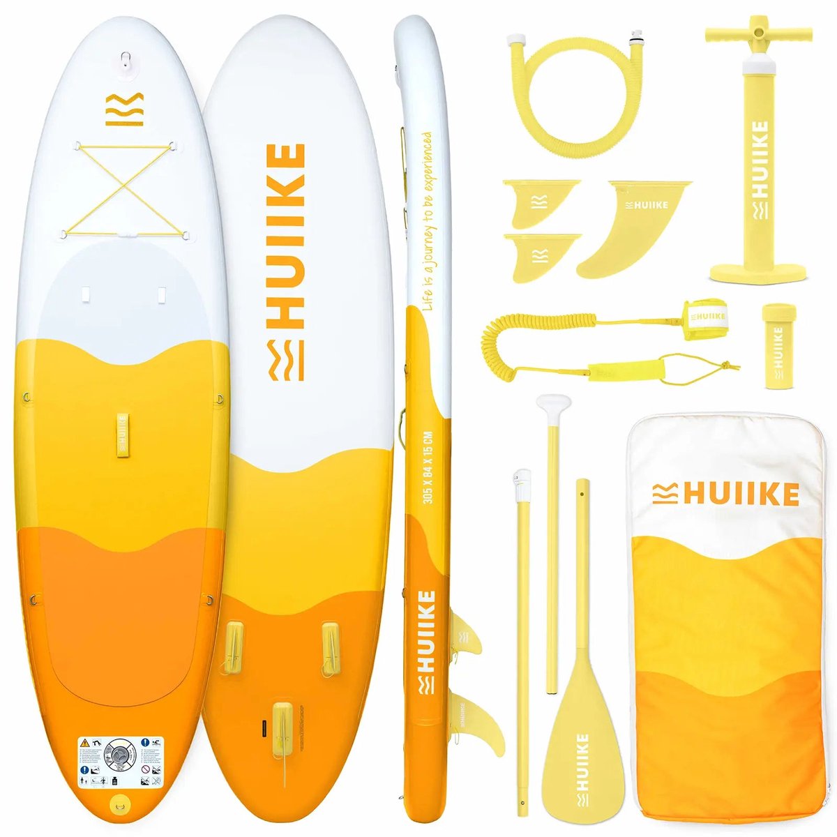 HUIIKE SUP Board - Opblaasbaar Paddle Board met Accessoires, Peddel, Vinnen, Pomp - Stand Up Paddle met Hoge Stabiliteit - 305 x 84 x 15 cm - Max. 130 kg