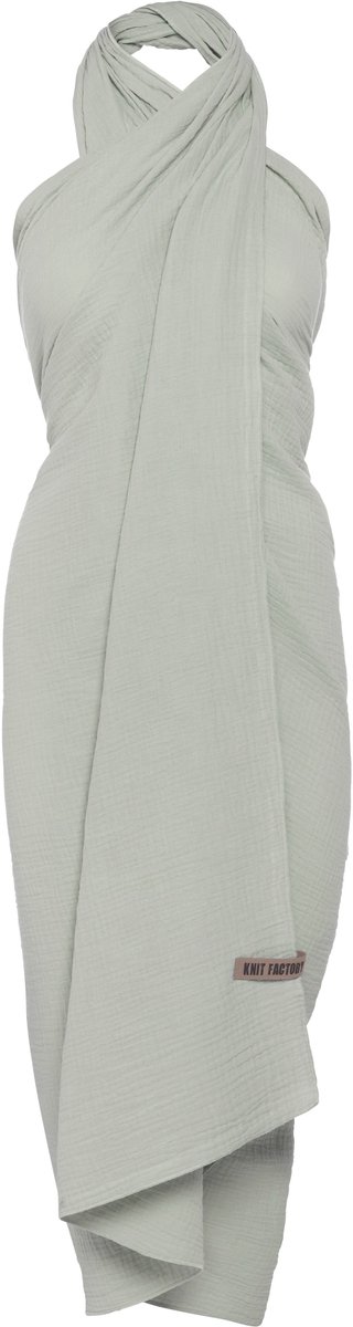 Knit Factory Liv Pareo - XL Sjaal - Sarong - Stranddoek - Strandlaken - Strandjurk voor Dames - Olive Mist - Groen - Duurzaam & Milieuvriendelijk - 100% Biologisch katoen
