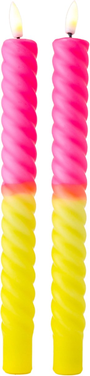 LED Dinerkaarsen Neon Roze Neon Geel Gedipt Gedraaid - Set van 2 - Incl. Batterij - Aifcandles