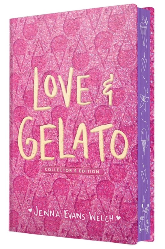 Roze glitterboek met ijshoorntjespatroon, 'Love & Gelato' Collector's Edition.