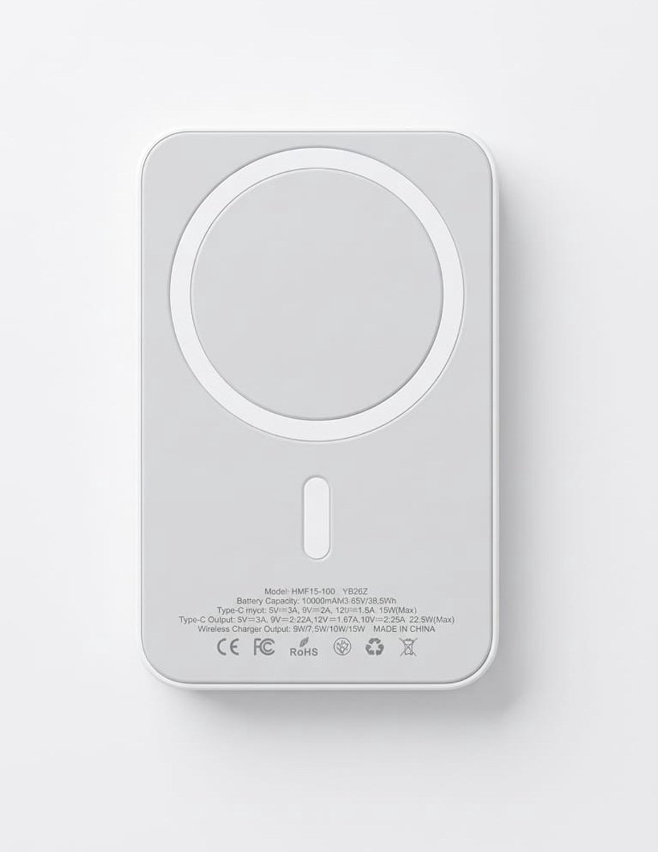 For Apple iPhone 12, 13, 14, 15, 16, 17 Series Battery Pack Magnetic Charging 10000mAh 15W White - Support PD and QC3.0 Fast Charging Protocol