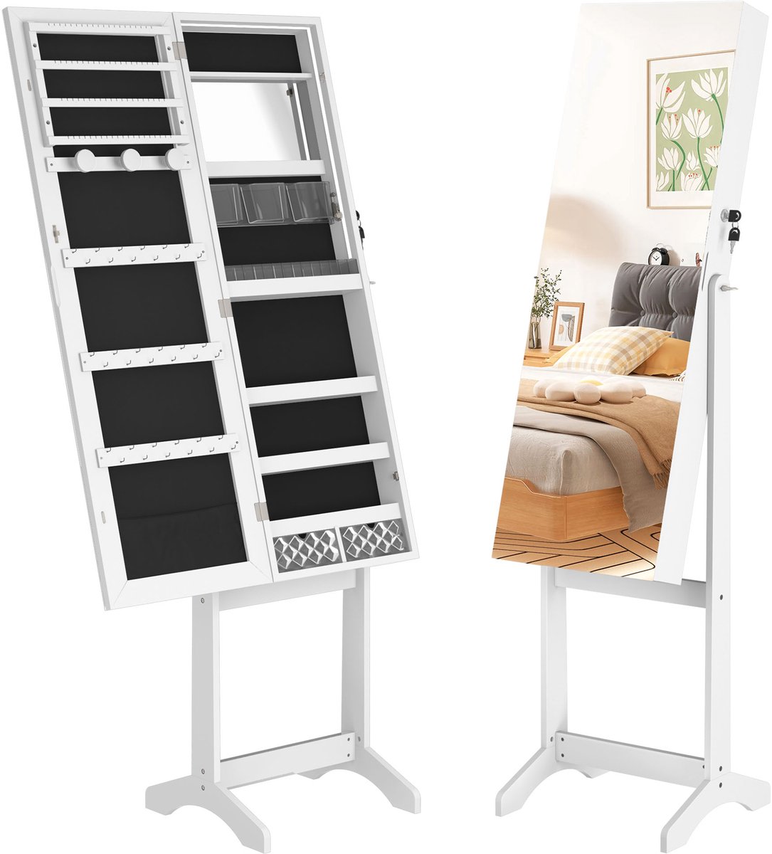 ACXIN Sieradenkast Met Spiegel Sieraden Opberger Make Up Kast Met LED Staand Spiegelkast -