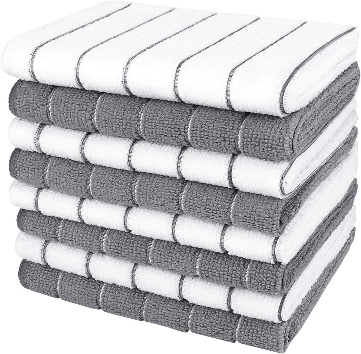 Set van 8 Microvezel Theedoeken – Keukendoeken 30x30 cm – Super Absorberend, Zacht en Pluisvrij – Gestreept