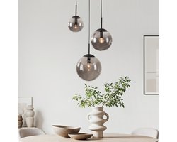 LumenXL Moderne hanglamp Marui zwart - drie smoke glazen bollen