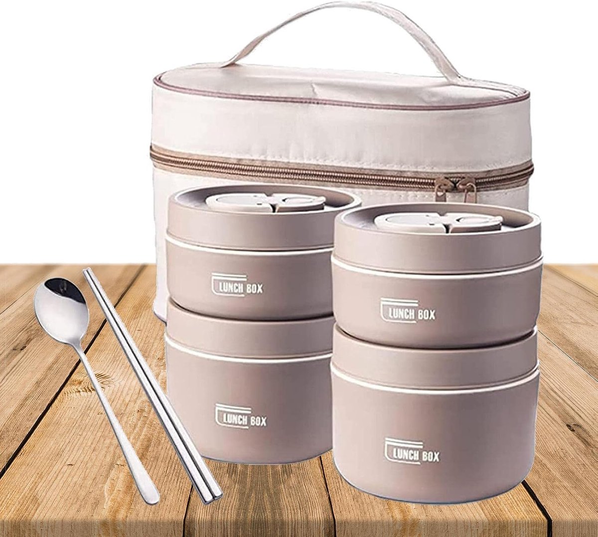 Meerlaagse lunchbox - Thermo bento box - Warme maaltijden meenemen - Vacuüm roestvrij staal - 3 compartimenten