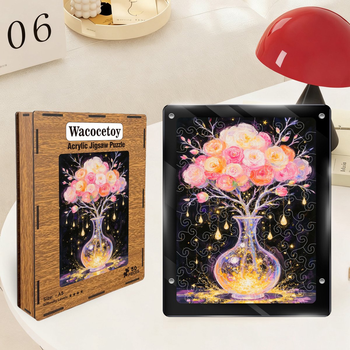 Kraftverdia Puzzel Volwassenen Acryl Puzzel Bloemen Vaas – Decoratieve 3D Puzzel met Transparant Effect – DIY Puzzel Decoratie – Cadeau Idee