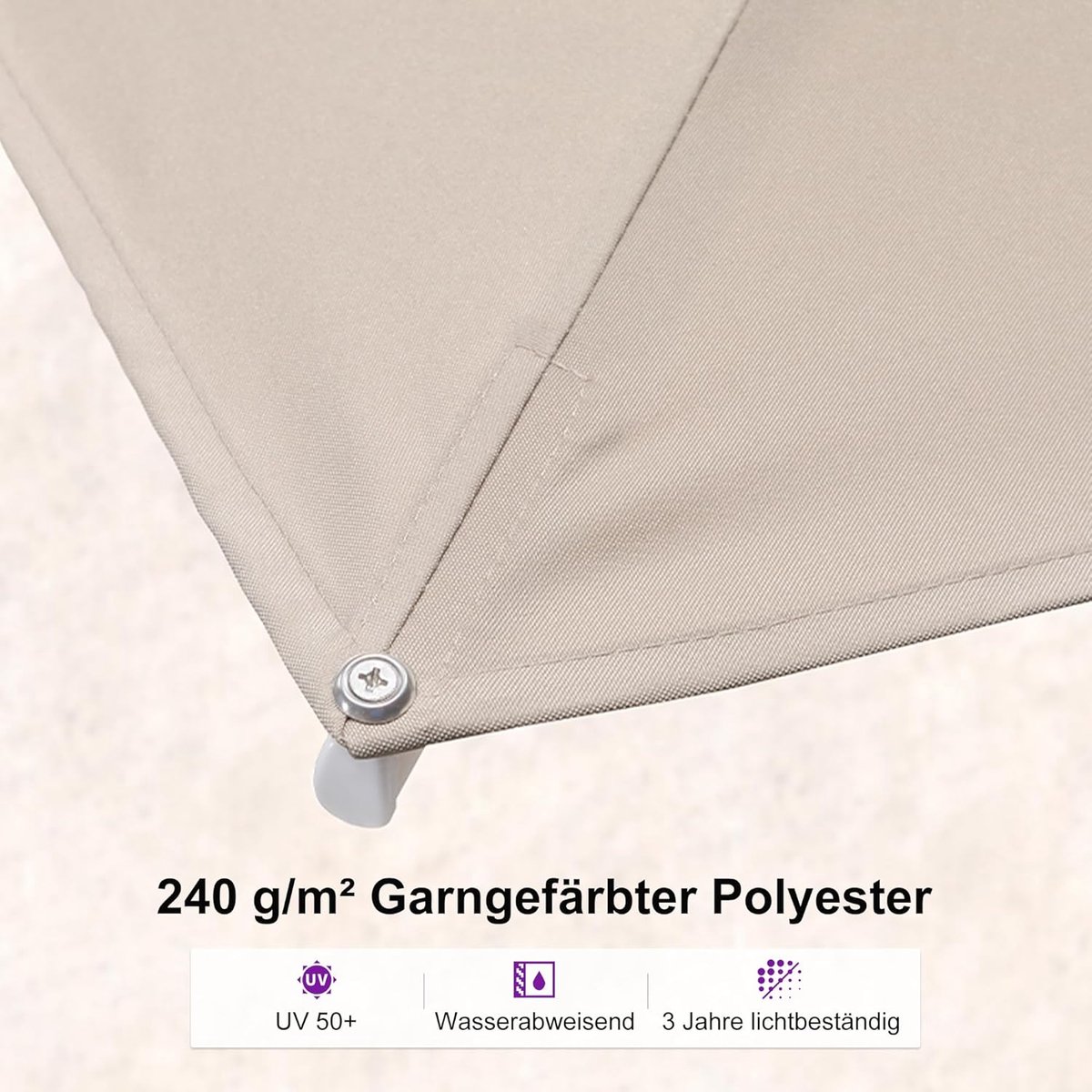 Zweefparasol 300x300 cm XXL 360° Draaibaar Kantelbaar met Parasolvoet UV50+ Waterdicht Beige – Luxe Aluminium Tuinparasol voor Terras & Tuin – Laura