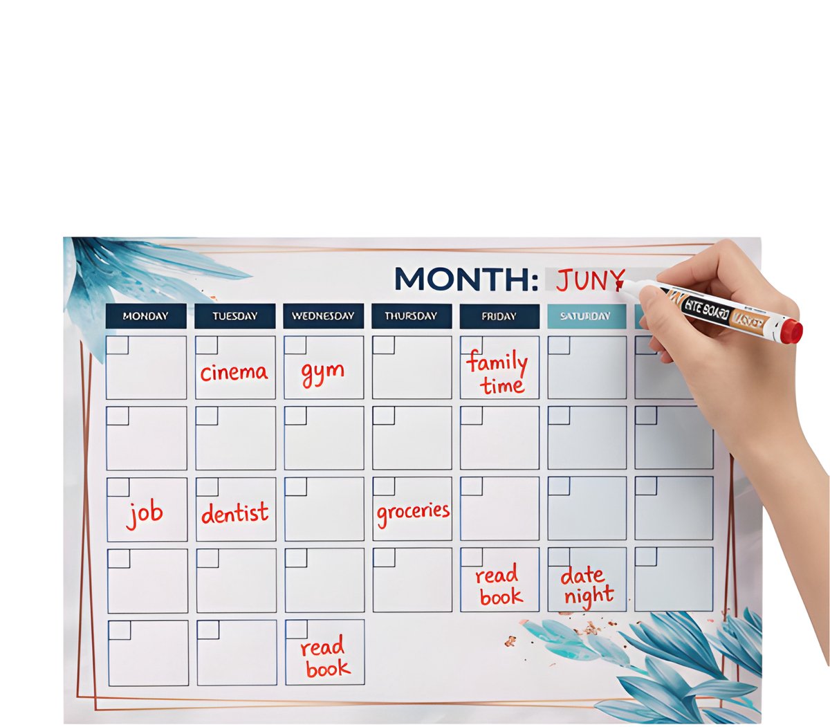 Teedz - Magnetische Weekplanner - Maandplanner voor Koelkast – 30x40 cm – Inclusief Markers en Wisser — cadeau in Kalenders & Planners - foto 3