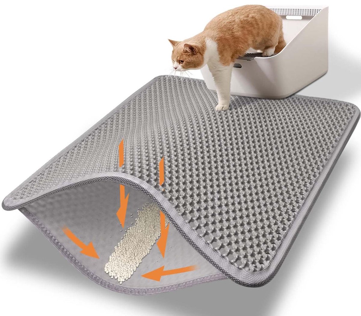 TuseRxln Kattenbakmat - EVA - Waterdicht en Antislip - 45 x 60 cm - Voor Kattenvoer- en Littergebruik - Grijs