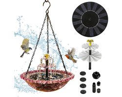 Hangend Vogelbadje met Solar Fontein - Voeder - Met Pompsproeier - Ophangketting - Hangende Vogelvoeders - Vogeldrinkbak op Zonne-energie - Vogelbad voor Buiten - paars