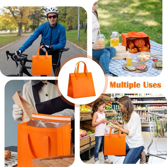 Koeltas - Draagtas - 10 stuks - Exclusief kamperen - Koningsdag - Vrijmarkt Supplies - 22x24x15cm - Herbruikbare Pizza Bezorgtas - Geïsoleerde Thermoskan voor Warme en Koude Maaltijden - OranjeKoeltas van Merkloos — afbeelding 4