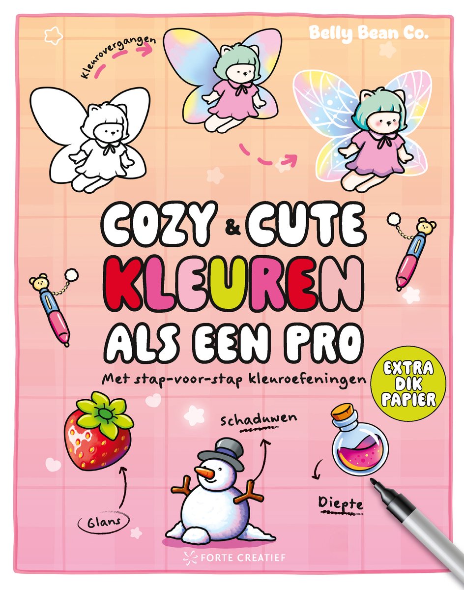 Omslag van Cozy & cute kleurboek Belly Bean Co. - Cozy & cute kleuren als een pro