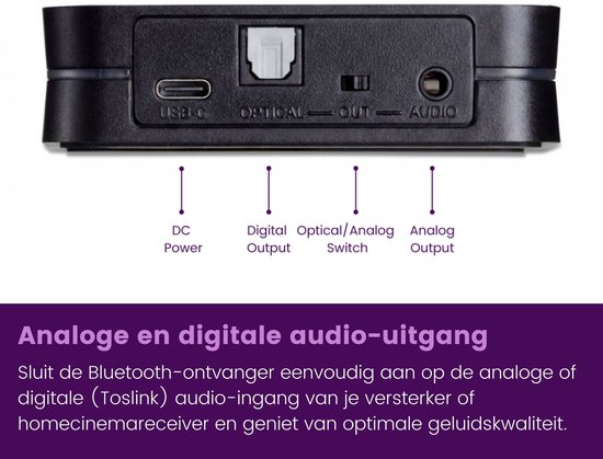 Marmitek Bluetooth Receiver - BoomBoom 93 - aptX en aptX Low Latency - Digitale audio ingang (Toslink) - Bluetooth Muziek ontvanger van Marmitek — afbeelding 2