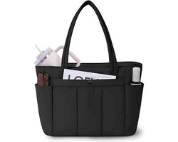 Tote Bag - Handtas - Tas Met Bekerhouder - Dames donstas - Gepolsterde Modern Pufferstijl Met Laptopvak En Trolley Sleeve - 1 Stuk - Zwart