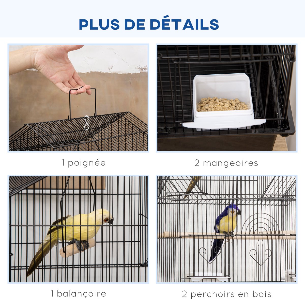 PawHut Vogelkooi - Staal - 50,5x41x121cm - Zwart thumbnail 3