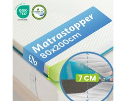 Ella Topper Matras 80x200 cm - 7CM Topdekmatras - Matrastopper Gel Infused Traagschuim & Aircell-schuim - Medium Hardheid