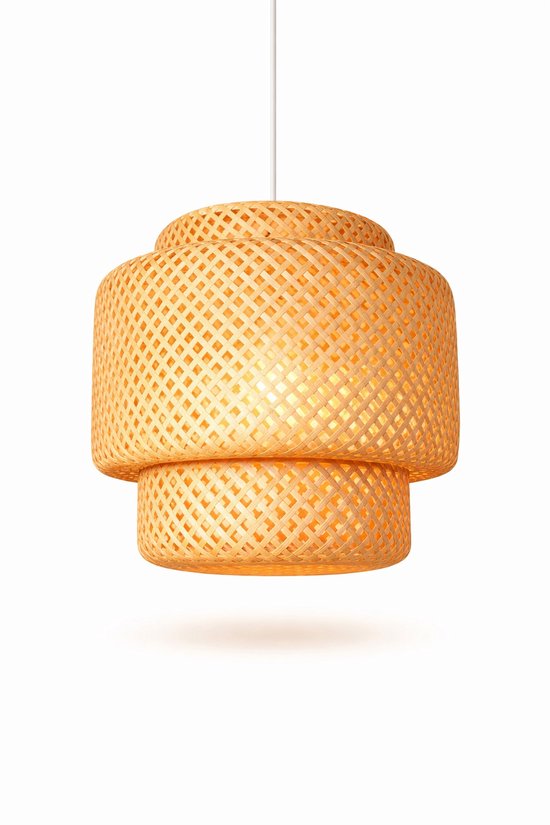 Bamboe Hanglamp Ø40 cm – Handgemaakt – Naturel – Rotan Hanglamp – Sfeerverlichting Woonkamer / Eettafel – E27 – Incl. Pendel