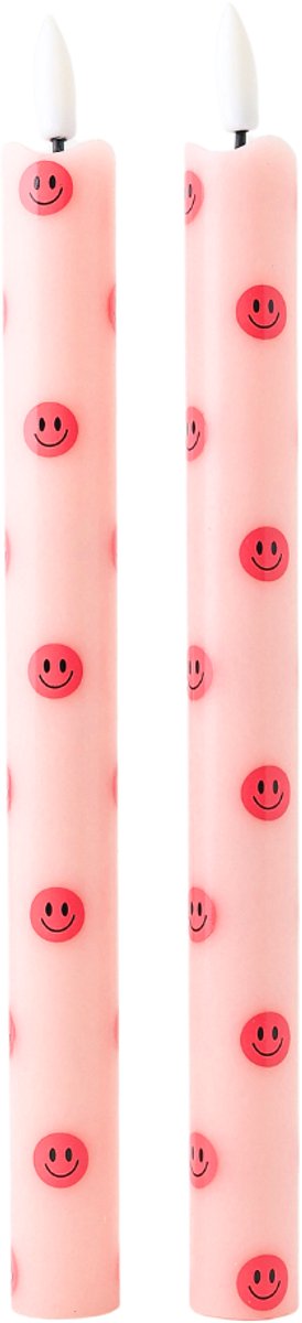 Aifcandles LED Dinerkaarsen Roze met Smiley - Set van 2 - Incl. Batterijen - Aifcandles Roze Smiley