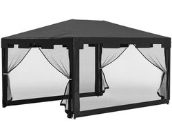 Tuinpaviljoen met Muggennetten - 4 x 3 m - Opvouwbaar - Zwart