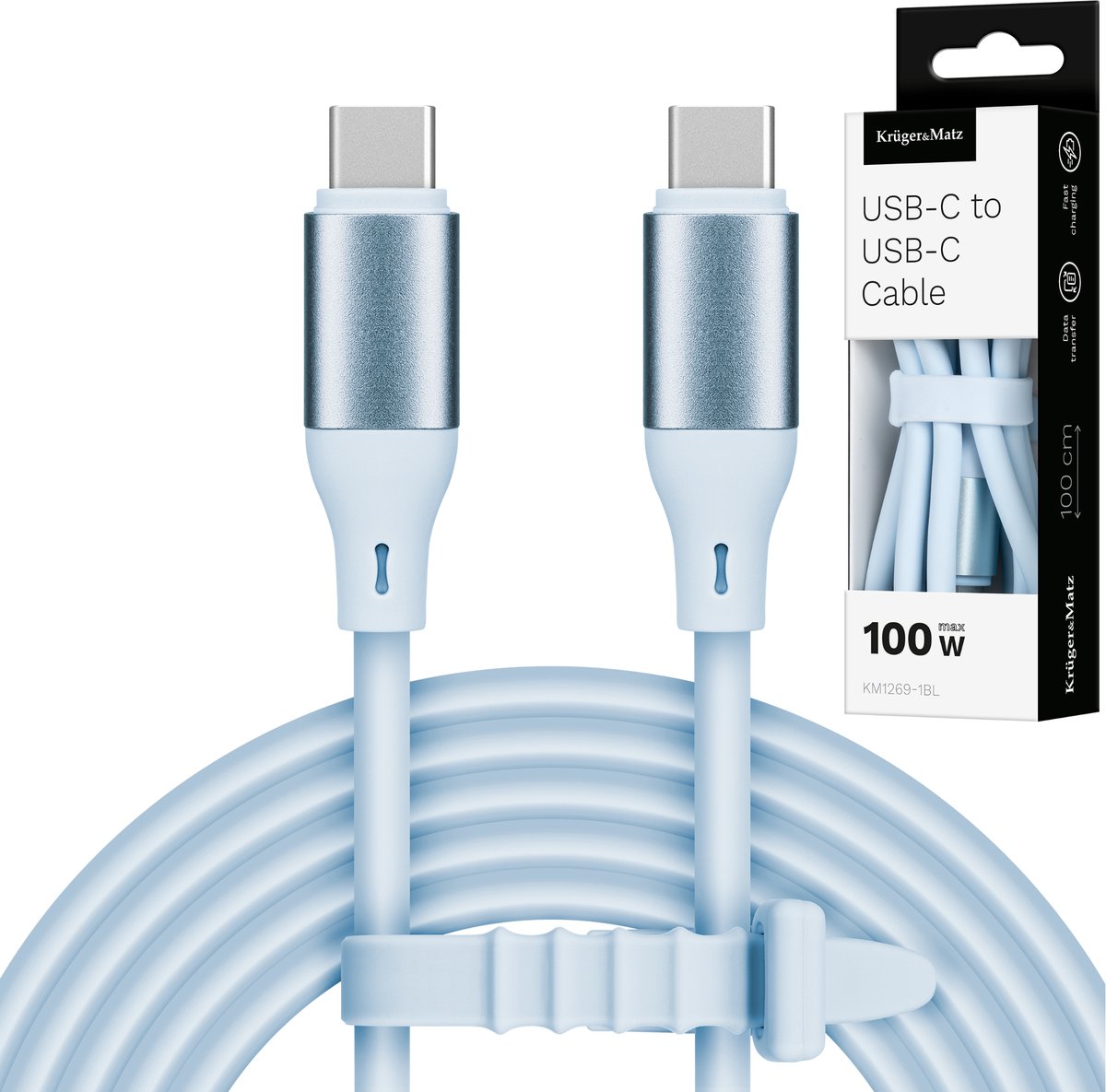 Krüger&Matz KM1269 - USB-C Kabel - 100W - 1m - Siliconen - Blauw