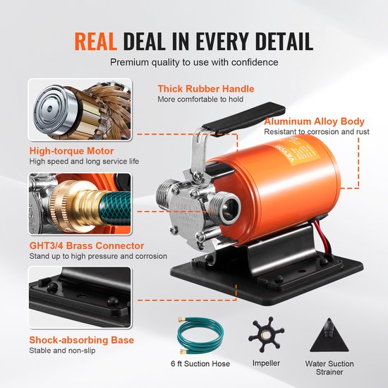 VEVOR 12v 360 Gph 1/10 Hp Draagbare Waterpomp met 1,8 M Slang van Vevor — afbeelding 4