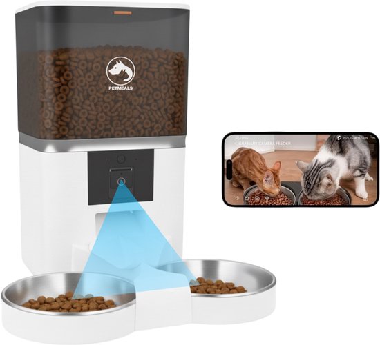 PetMeals Automatische Voerbak Dubbel 6L Wit met Camera