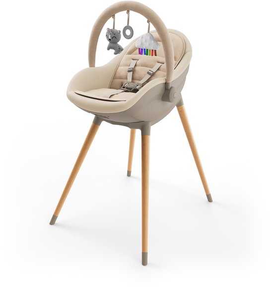 Kinderkraft FINI UP Kinderstoel 3‑in‑1 – Kunstlederen Bekleding – Verstelbare Tray – Ligstoeltje - Omzetbaar naar Speelfauteuil – van de geboorte tot 20 kg – Beige