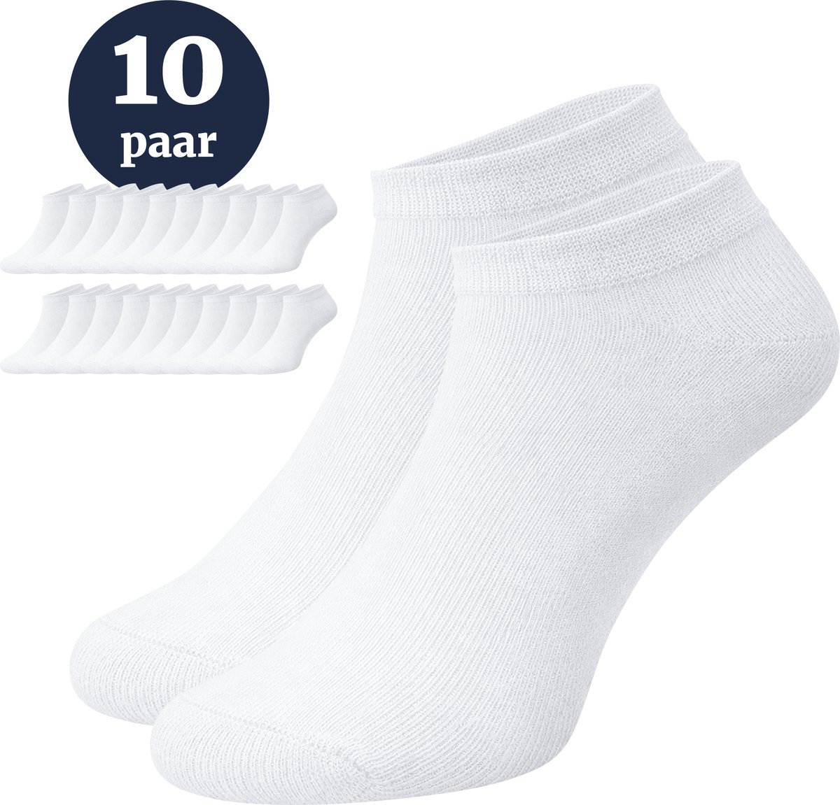 Jacob & Roy's Sneakersokken - Korte Sokken - 10 Paar - Wit - Dames & Heren - Katoen - Maat 35-38 - Sneaker Socks