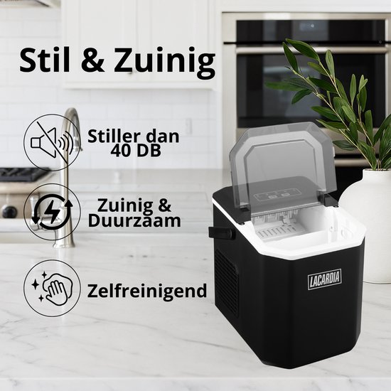Lacardia IJsblokjesmachine 1,3L - IJsblokjesmaker met Zelfreinigingsfunctie - 12kg per 24 Uur - Inclusief IJsschep - Zwart — afbeelding 2
