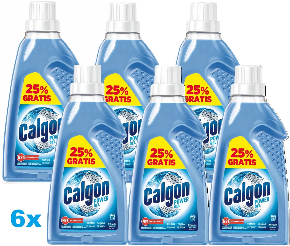 Calgon Power Gel Wasmachine Reiniger – 6 x 750 ml – Anti-Kalk & Bescherming – Voordeelverpakking
