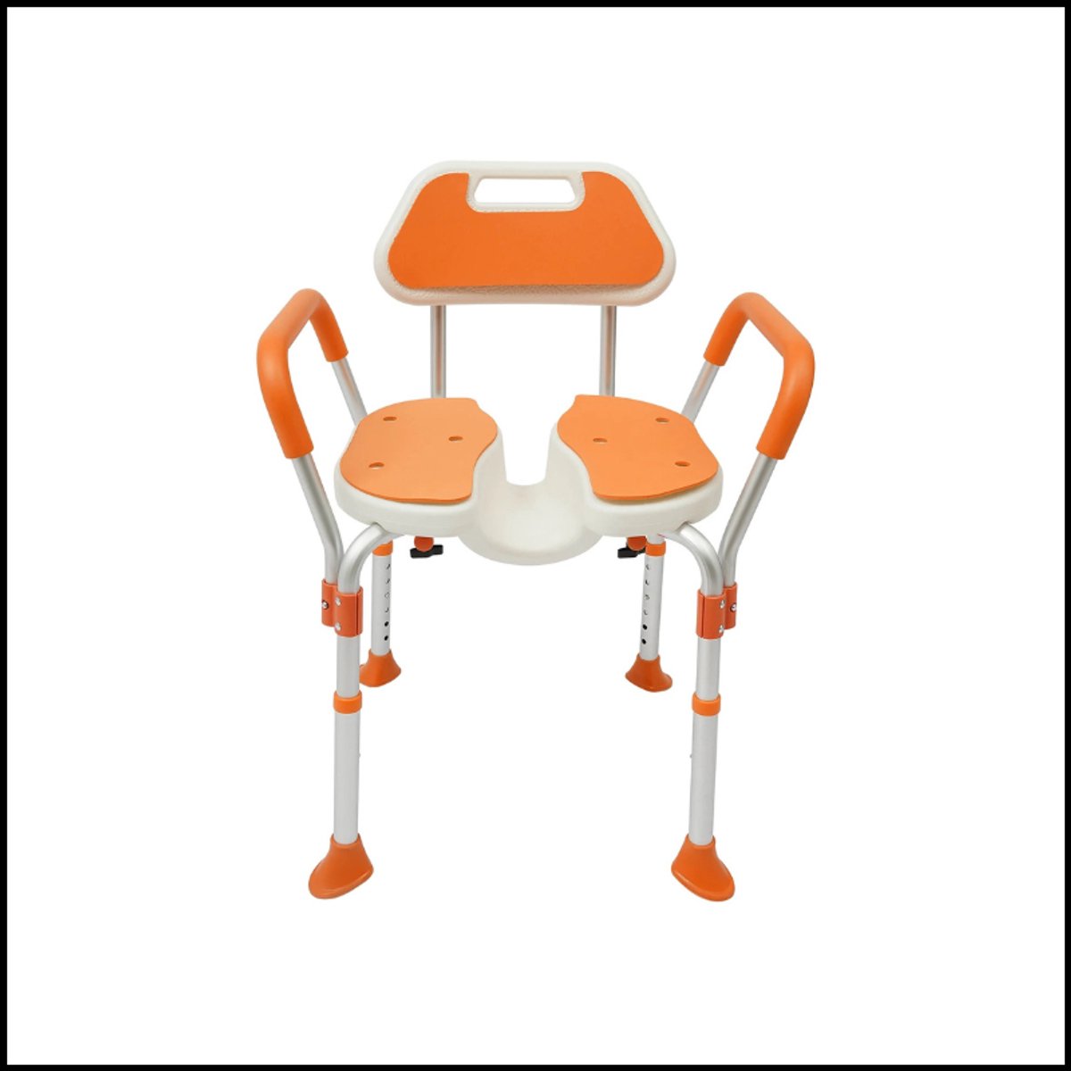 Douchestoel Met Armleuningen en Rugleuning - Opvouwbare Badstoel - Verstelbare Hoogte - Antislip - Veilig en Comfortabel - Oranje